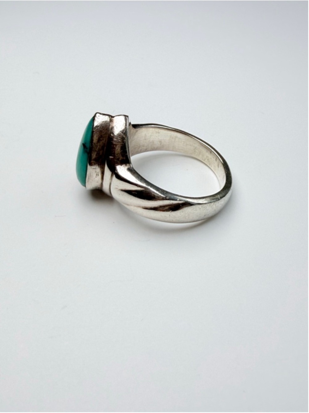 Southwestern Turquoise Tear Drop 925 Sterling Silver Cable Vintage Ring - Picture 5 of 10